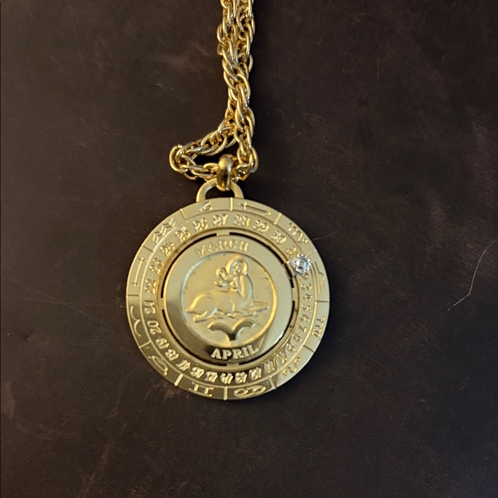 April Zodiac Medallion Necklace - Gold Tone